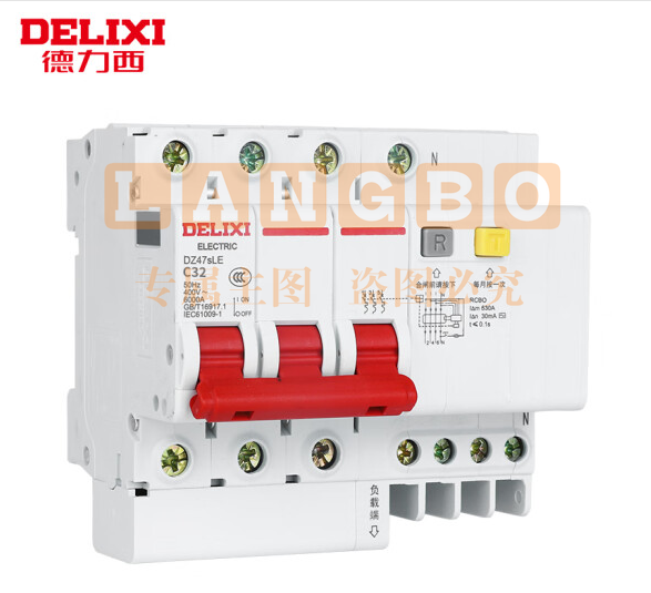 德力西 32A空开断路器DZ47sLE  空气开关3P+N 带漏保漏电保护器
