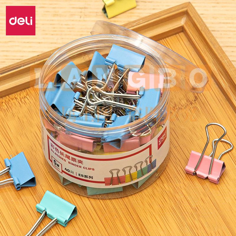得力8555ES彩色长尾票夹筒装(混)(40只/筒)