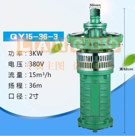 上海人民 油浸泵 潜水泵  三相380V水泵 国标 3KW15吨36米2寸 货号：JC