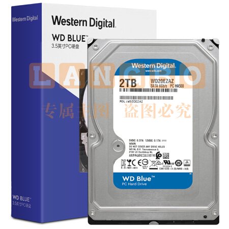 西部数据蓝盘 2TB SATA6Gb/s 256MB 5400RPM 台式机械硬盘(WD20EZAZ)