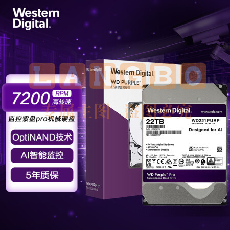 西部数据WD221PURP 监控级硬盘 WD Purple 西数紫盘pro 22TB 7200转 512MB SATA CMR