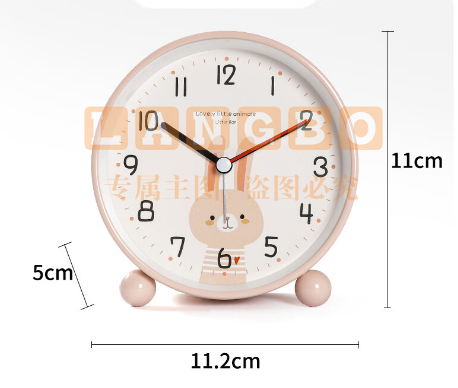 秘禧闹钟学生专用起床神器儿童闹钟桌面时钟大铃声卡通可爱兔子时钟表 粉色白兔闹钟【4英寸】