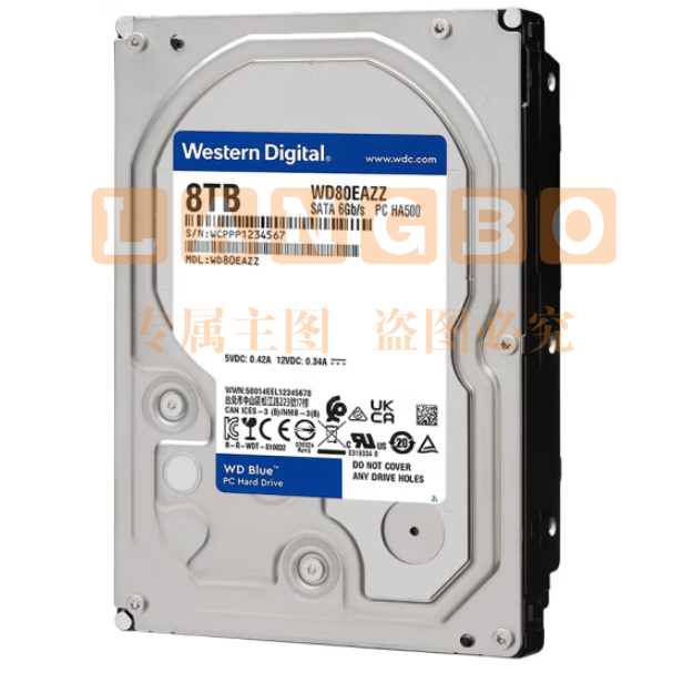 西部数据WD80EAZZ 台式机机械硬盘 WD Blue 西数蓝盘 8TB 5640转 128MB SATA CMR