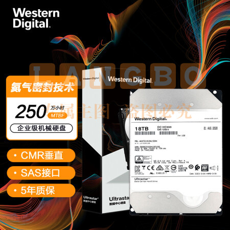 西部数据WUH721818AL5204 企业级氦气硬盘 Ultrastar HC550 SAS 18TB 7200转 512MB CMR