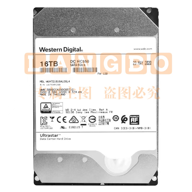 西部数据 16TB 企业级硬盘 HC550 SATA6Gb/s 7200转512M 氨气密封