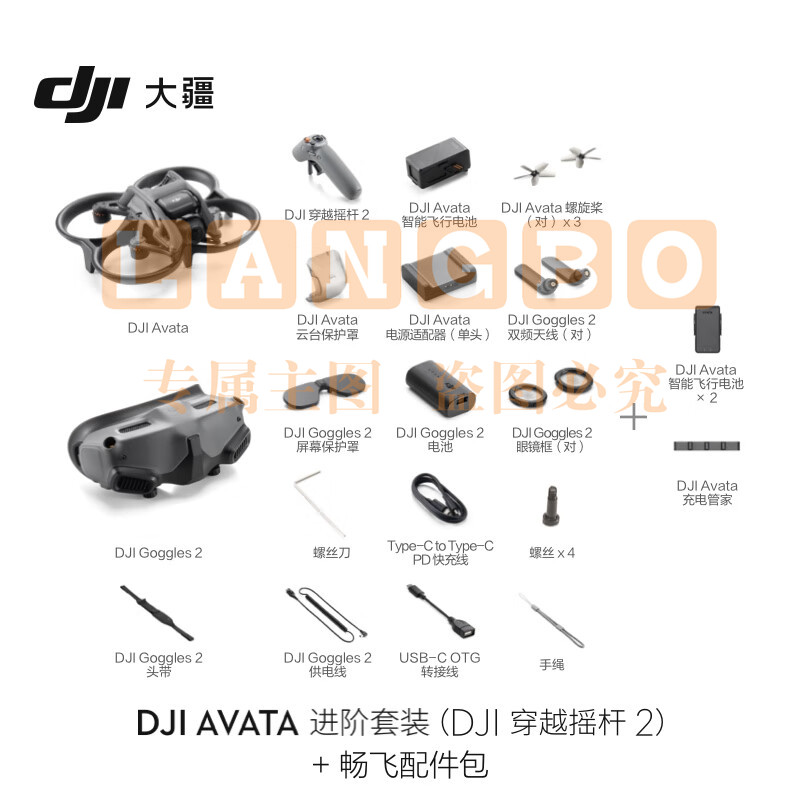 大疆 DJI Avata 进阶套装（DJI 穿越摇杆 2）轻小型沉浸式无人机飞行眼镜体感遥控飞机迷你航拍器+畅飞配件包