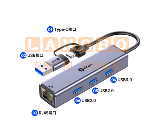 毕亚兹 USB/Type-C双口分线器 百兆有线网卡 RJ45网口转换器 ZH180