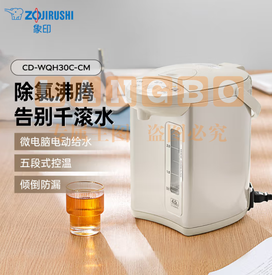 象印（ZO JIRUSHI）电水壶 五段控温可定时 3L容量 CD-WQH30C-CM(米色)