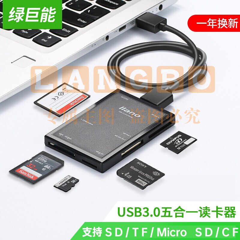 读卡器多合一读卡器 USB3.0高速五合一读卡器 相机读卡器适用SD/TF/Micro SD/CF存储卡等