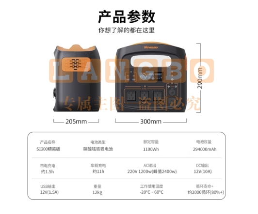 纽曼【90分钟快充】1.1度电移动户外电源S1200精英款220V 1200W大容量大功率 露营自驾应急电源便携式