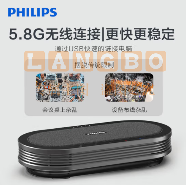 飞利浦(PHILIPS)PSE0501*4视频会议麦克风套装/无线音箱扬声器/适用140㎡解决方案/7米拾音半径全向麦克风带电池级联款0501*4套装