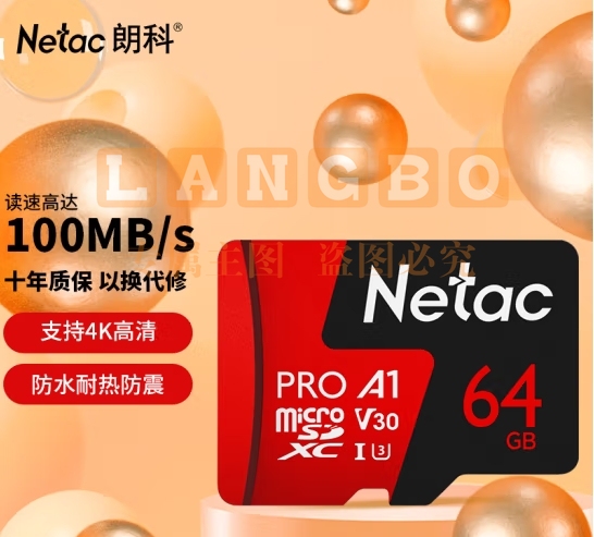 朗科（Netac）64GB TF（MicroSD）存储卡 A1 U3 V30 4K 高度耐用行车记录仪&监控摄像头内存卡 读速100MB/s P500