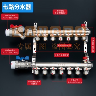  双球阀分水器Ⅱ型  7路  PE-RT采暖管件   货号：JC