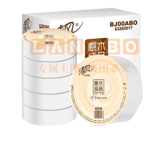 清风大卷纸3层180米*6卷商务大盘纸三层卫生纸厕所用纸手纸巾BJ00ABO