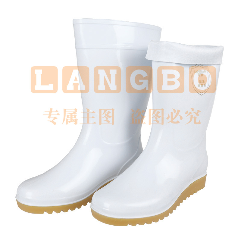 君御808白色食品靴防水耐油防滑水靴耐酸碱PVC雨靴中筒/高筒