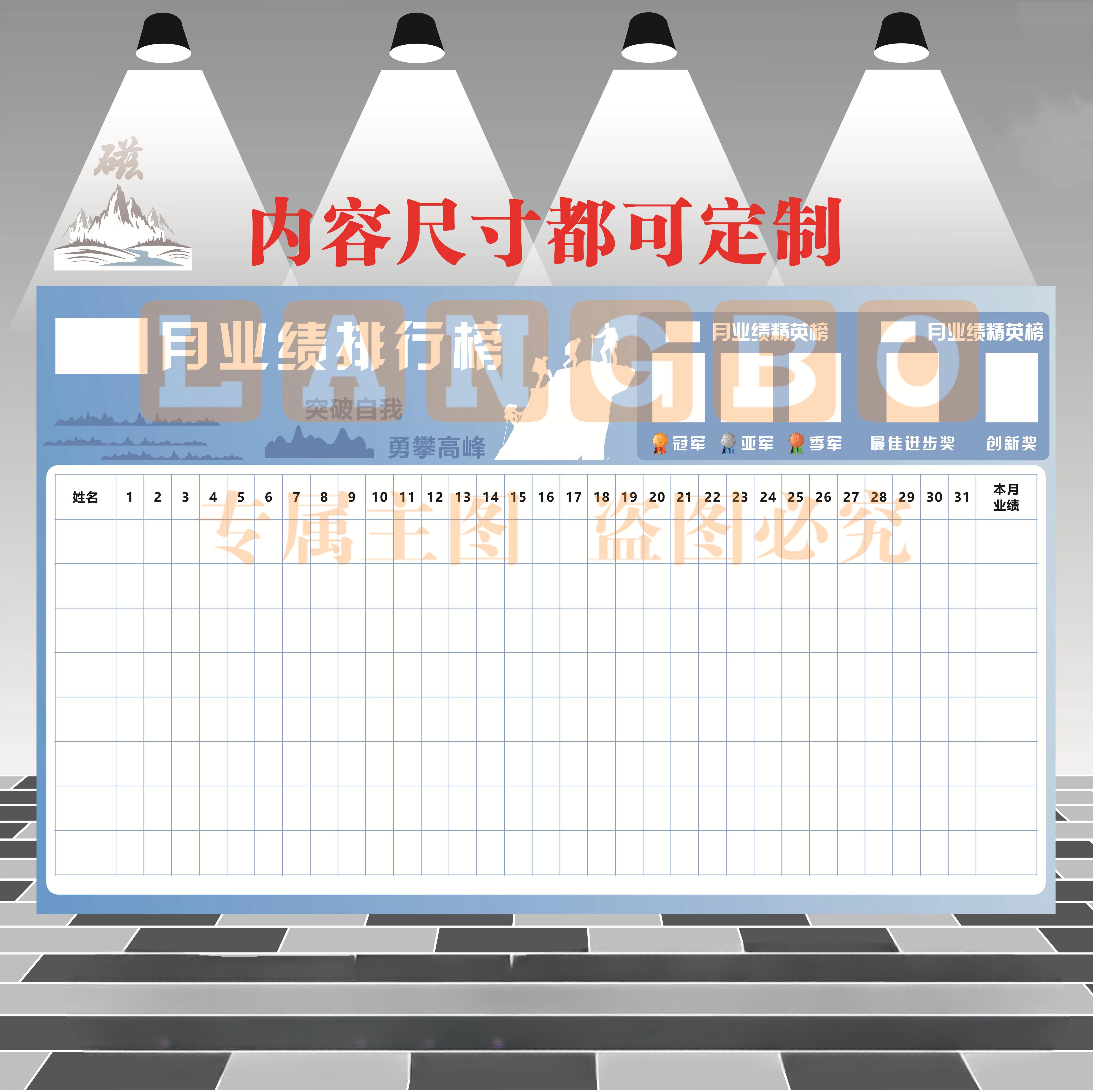 可定制磁性软白板公示栏可擦写业绩榜不伤墙企业文化墙榜销售榜130*80cm