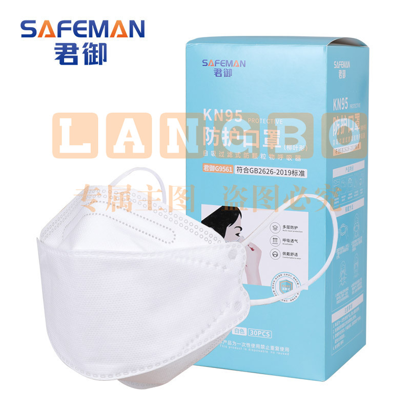 君御G9561工业防尘口罩柳叶形KN95病菌粉尘颗粒物防护口罩独立装。一只价格(30只/盒)