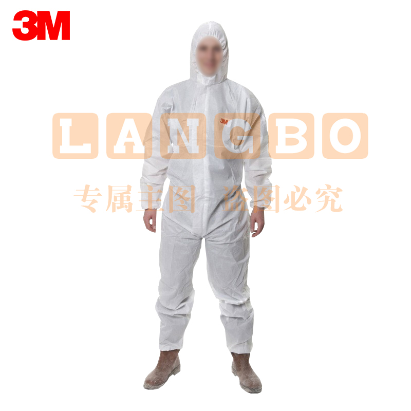 3M 透气带帽连体防护服 工作服 工装服 工作服套装 4515 白色防护服