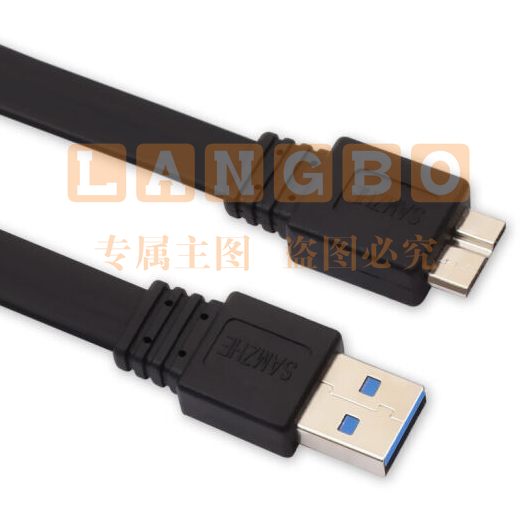 山泽(SAMZHE) 高速USB3.0移动硬盘数据线 AM/Micro B 手机数据充电连接线 扁平黑色0.6米 AP-406 (