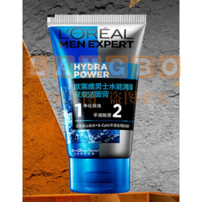 欧莱雅(LOREAL)男士水能润泽双效洁面膏 100ml(男士洗面奶 清洁毛孔)
