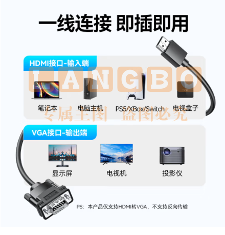 山泽 HDMI转VGA转换器线 高清投屏转接头视频线 电脑笔记本盒子连投影仪电视显示器1米 SHV10