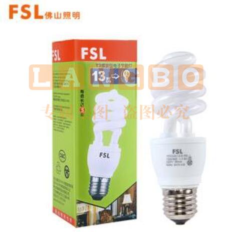 佛山照明(FSL)T3节能灯螺旋型灯泡E27大螺口13W白光 单支装
