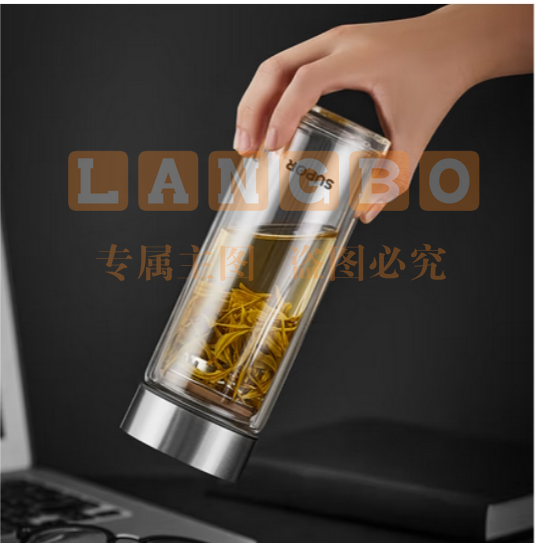 苏泊尔(SUPOR)玻璃杯商务送礼男士水杯办公室泡茶车载便携带茶滤杯子KCG28AL10 380ml-双层