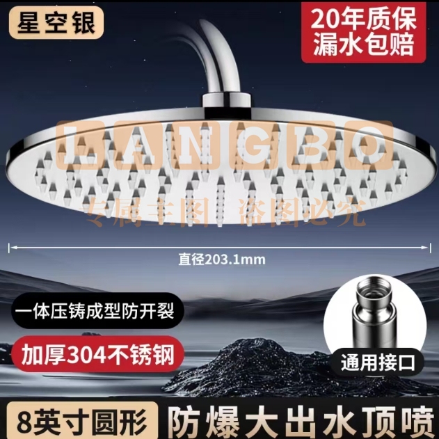 增压大顶花洒原顶8寸星空银[304不锈钢]