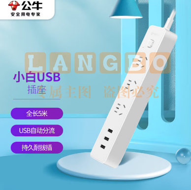 公牛（BULL）USB插座 插线板/插排/排插/ 3usb接口 3孔全长5米带保护门 GN-B403U总控开关