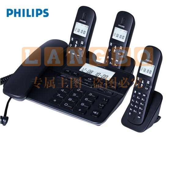 飞利浦DCTG188数字无绳电话机办公家用座机电话子母机免提通话/一键拨号/DCTG188一拖一（黑色）