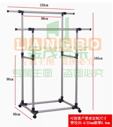 双杠落地式晾衣架带滑轮可移动室内外晾晒架可伸缩晒衣架