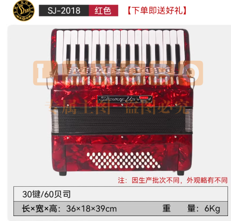 圣杰SJ-2018手风琴60贝斯30键成人初学入门考级演奏乐器